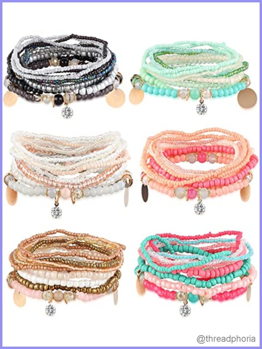 6 Sets Boho Bead Stackable Stretch Bracelets for Women Men